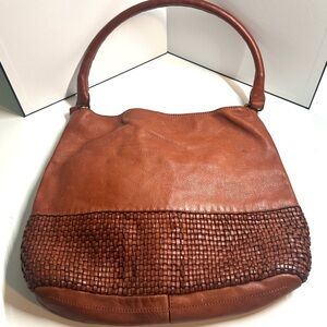 Marta Ponti Brown Leather Hobo Bag with Woven Detail‎